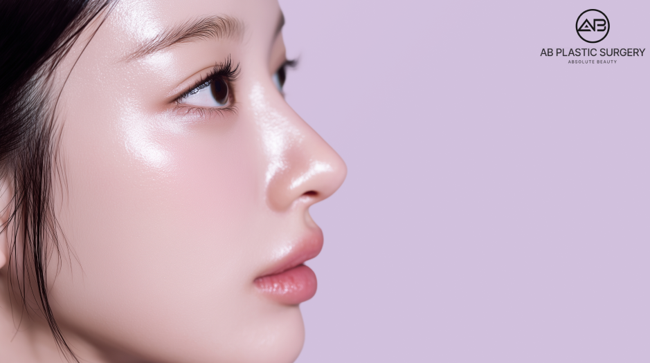 ภาพโปรไฟล์ด้านข้างทรงจมูกเกาหลี จมูกโด่ง ปลายเรียว เข้ากับโครงหน้า เหมาะกับคนไทย ศัลยกรรมเสริมจมูก โรงพยาบาลศัลยกรรมAB